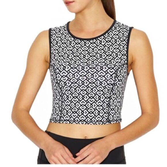 Lucy High Expectations Crop Tank Top Cut Out Back Black White Geometric Print - Picture 3 of 11